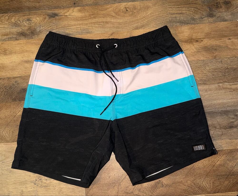 O’Neill men’s black, white, teal board shorts